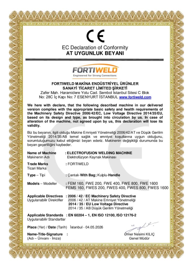 Fortiweld CE Uygunluk Beyanı